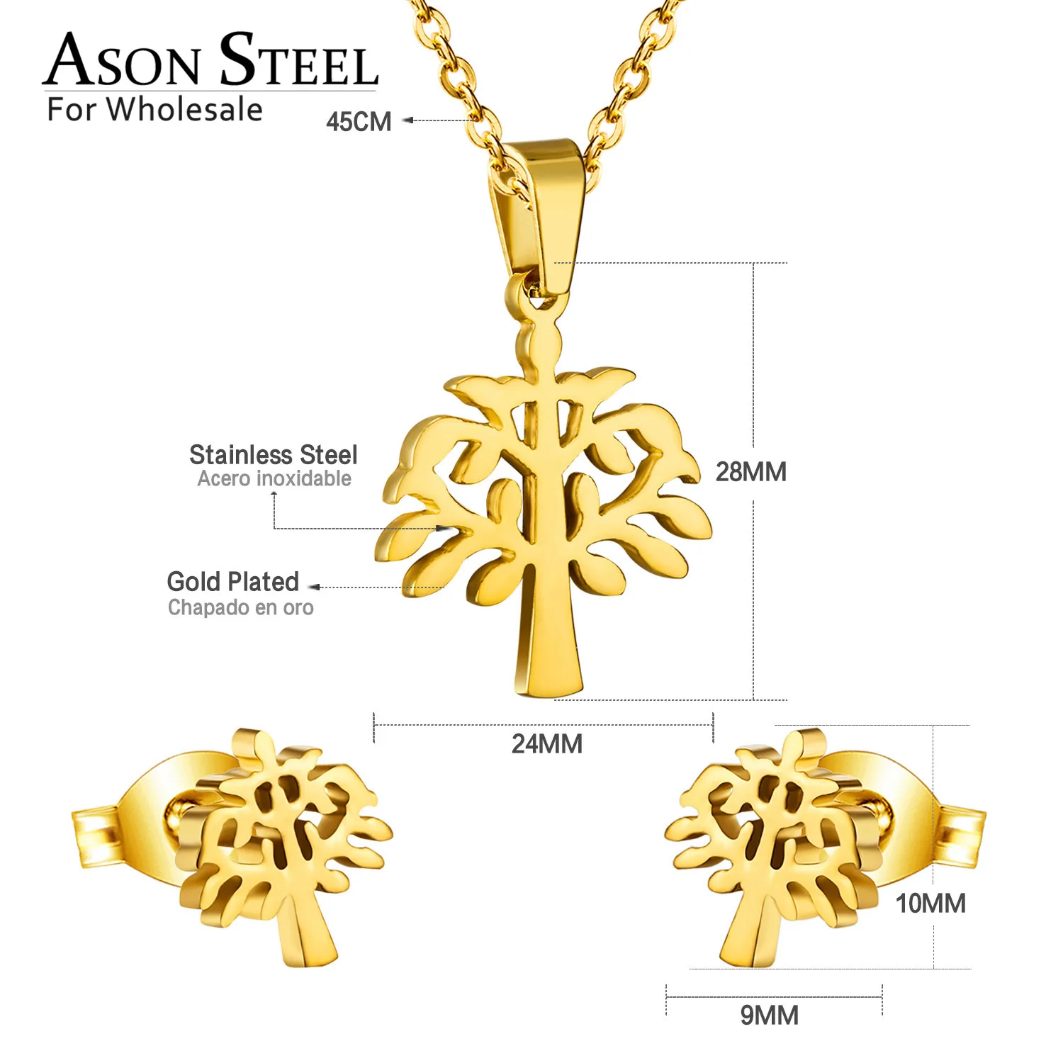 Комплект женских ювелирных украшений ASONSTEEL Top 316L из нержавеющей стали золотого