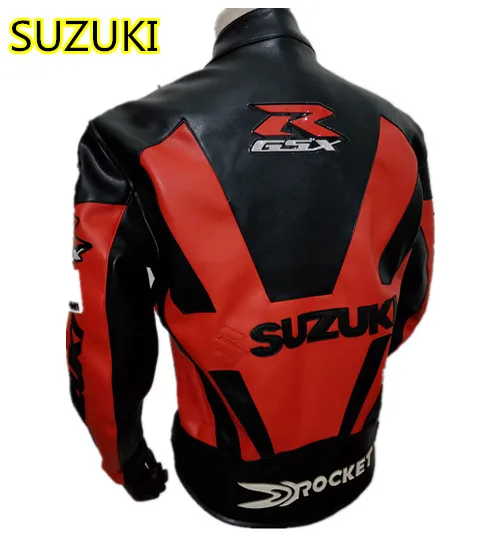 Мотоциклетная куртка SUZUK1 гоночная из искусственной кожи черно белая