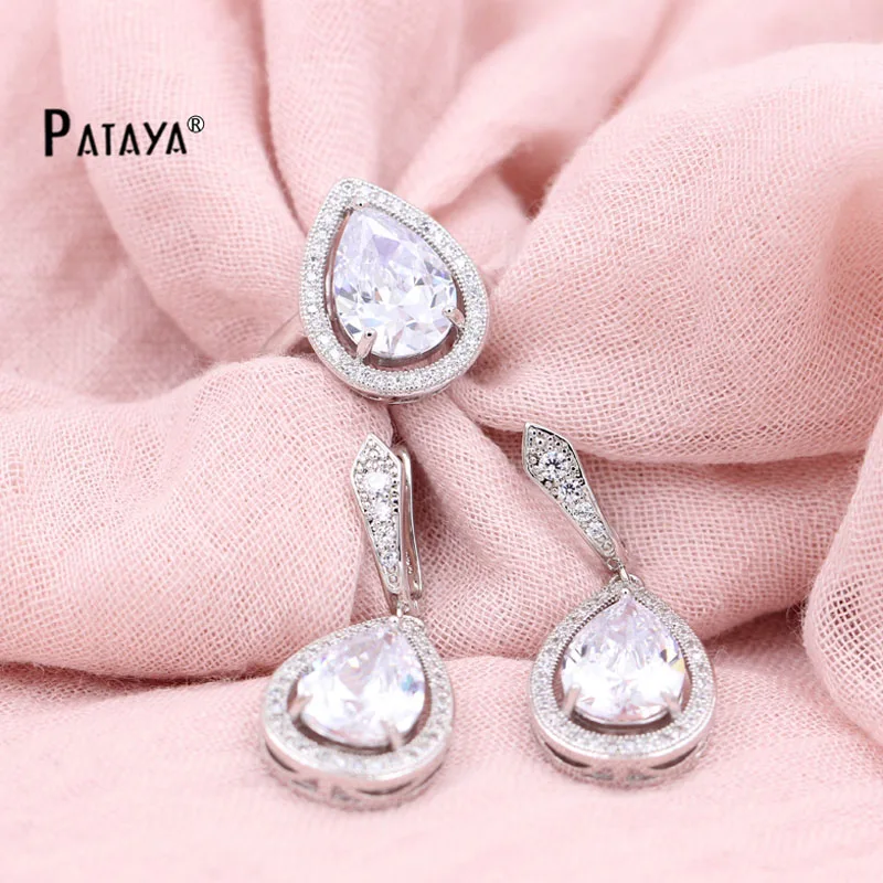 Красивые серьги PATAYA в форме капли воды из настоящего белого золота с натуральным