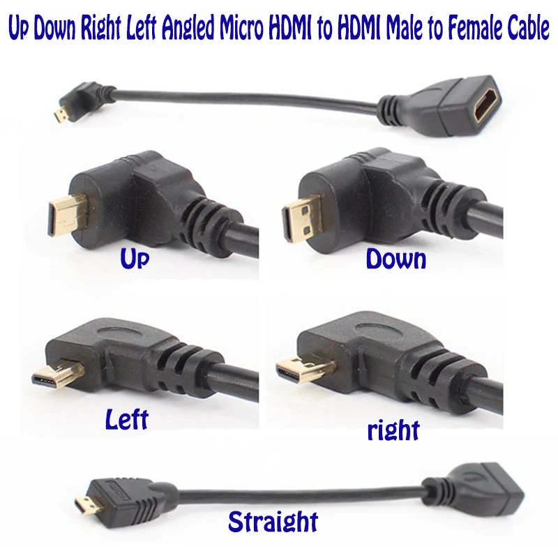

5 шт./лот с крышкой вверх/вниз правой и левой Угол Micro HDMI к HDMI Мужской/женский кабель для портативных ПК HDTV 1,4 V hdmi Micro hdmi угловой переходник