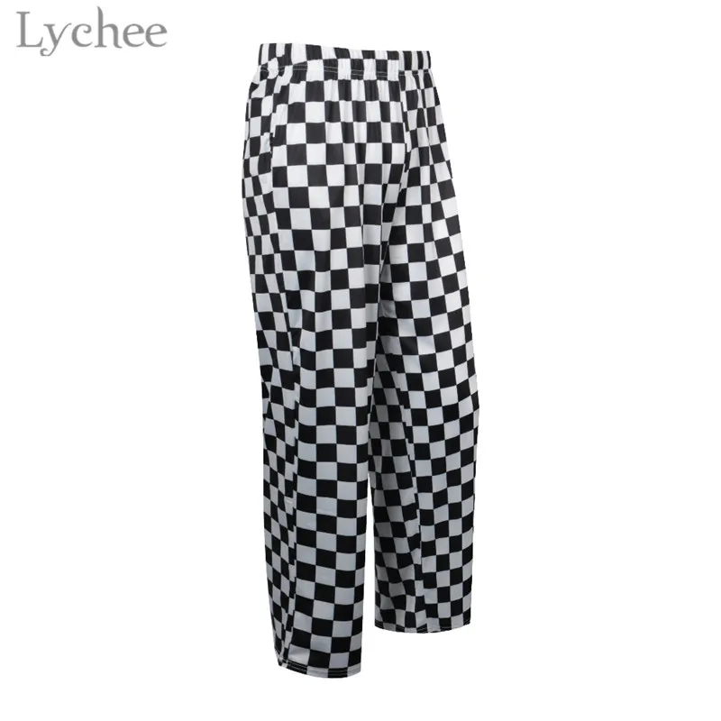 Lychee Harajuku клетчатые шахматные женские брюки с эластичной талией повседневные свободные длинные широкие брюки