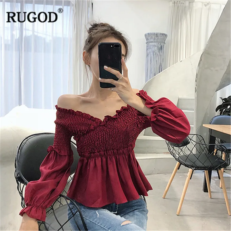 Женские винтажные рубашки RUGOD однотонные с открытыми плечами свободные к низу