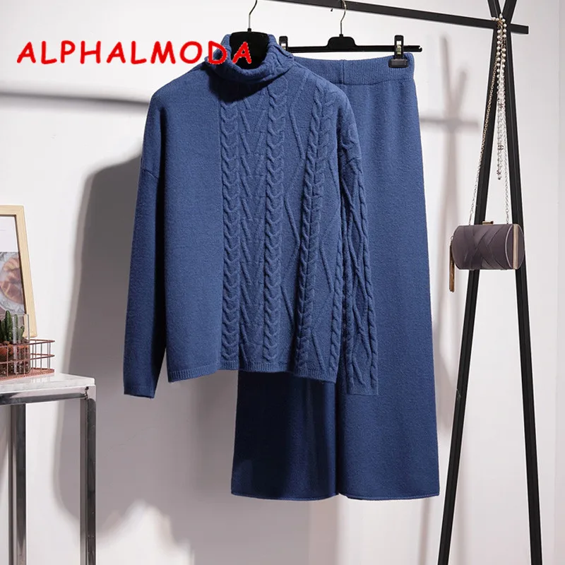 ALPHALMODA осенне зимний модный женский костюм с воротником хомутом Свободный