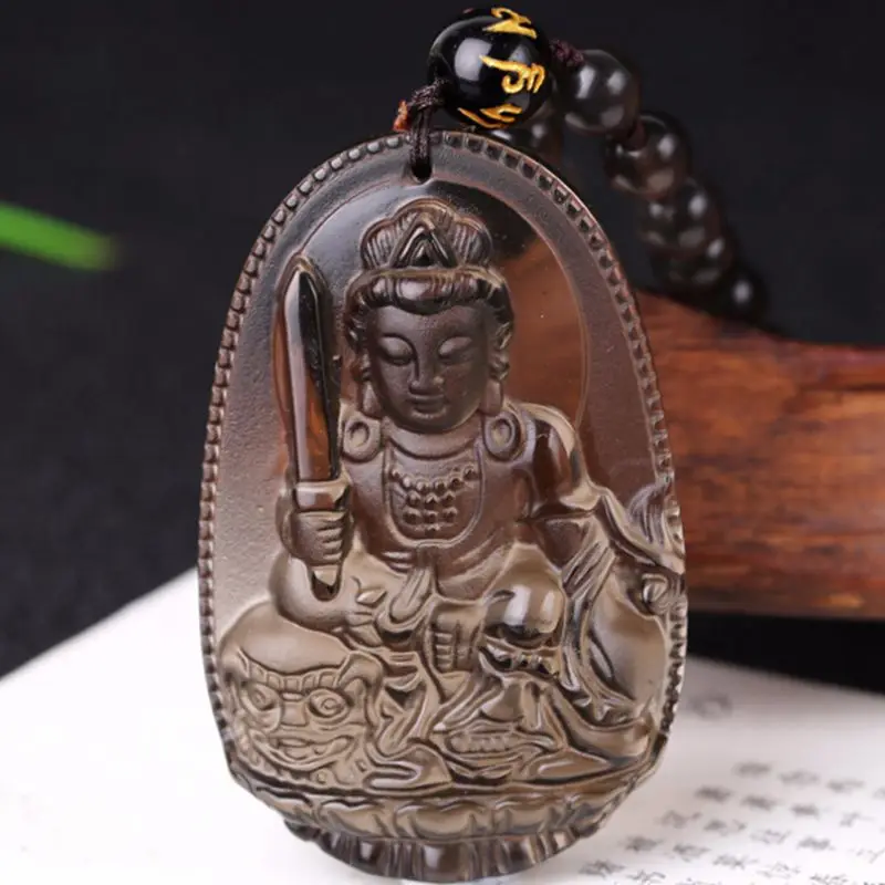 Из натурального прозрачного камня черный carved резной талисман с Буддой кулон ожерелье для женщин мужчин Подвески Ювелирные изделия