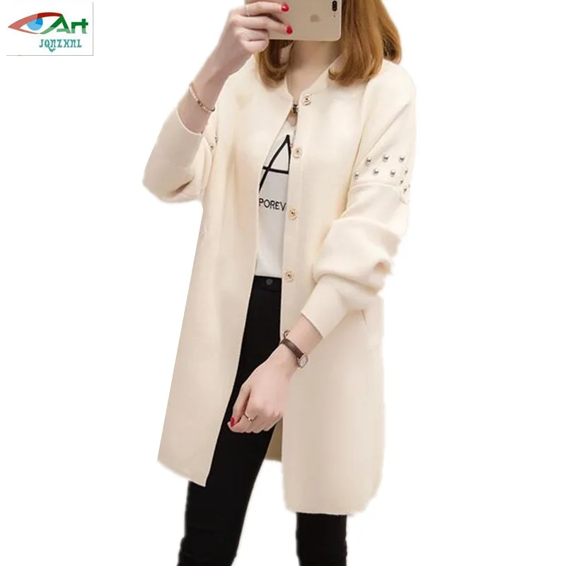 Новинка весна-осень 2019 свитер средней длины с бисером пальто Дамский кардиган