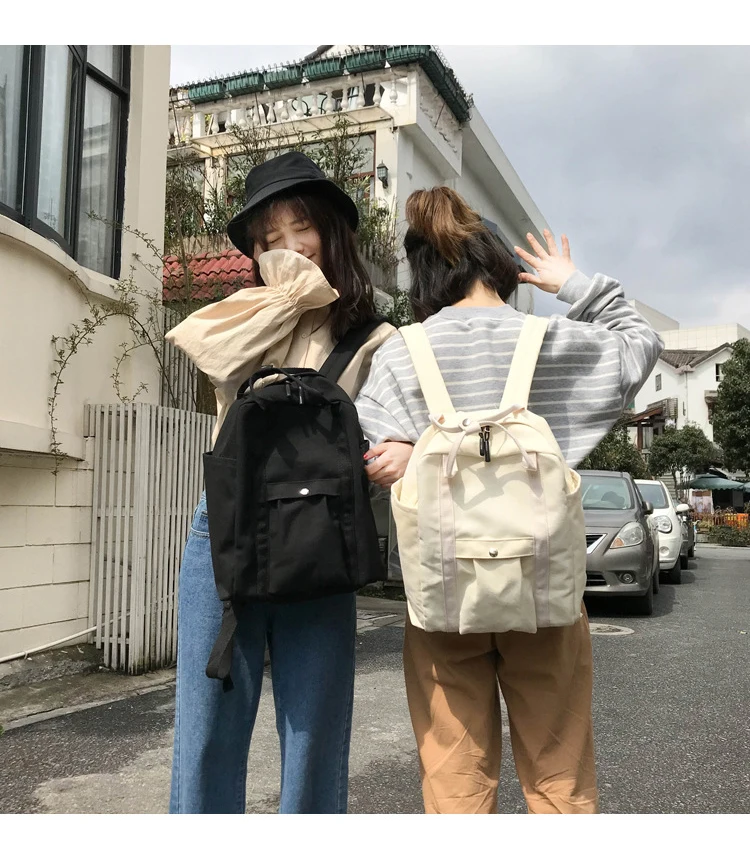 Harajuku холщовый рюкзак для женщин большой емкости школьные сумки, дорожные сумки для девочек Повседневная Подростковая одноцветная сумка на плечо шикарная