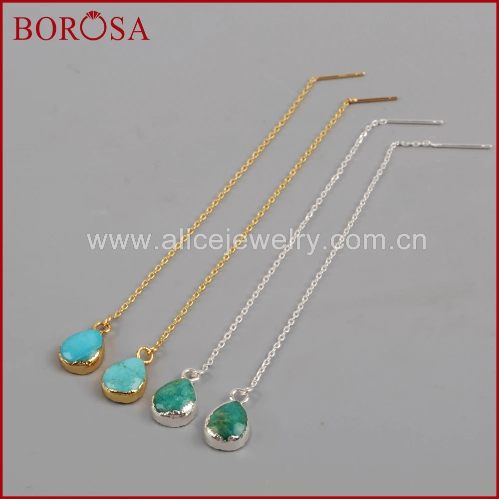 Женские золотистые друзы с бирюзой BOROSA Teardrop очаровательные Подвесные серьги 1345 |