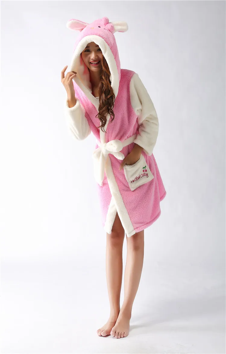 2016 пижамы Hello Kitty утолщение животных Для мужчин и женщин коралловый флис Халат