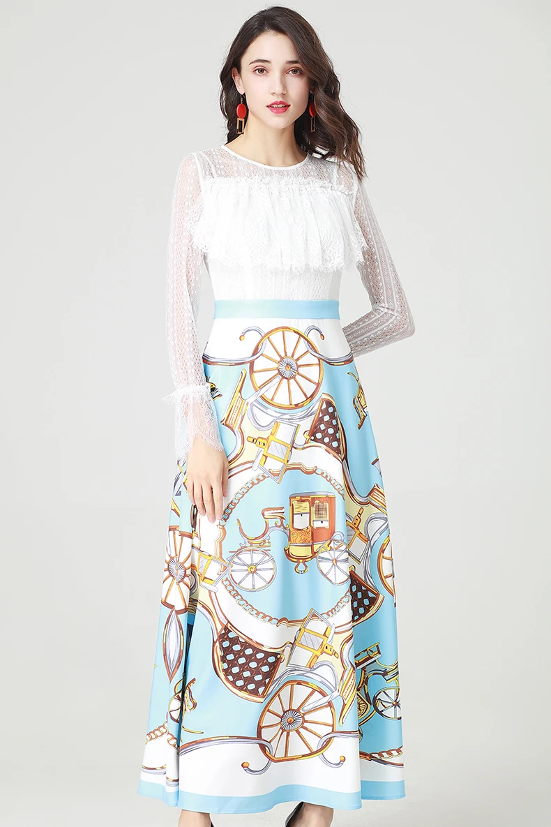 Новое поступление 2019 женское платье с круглым вырезом длинными расклешенными