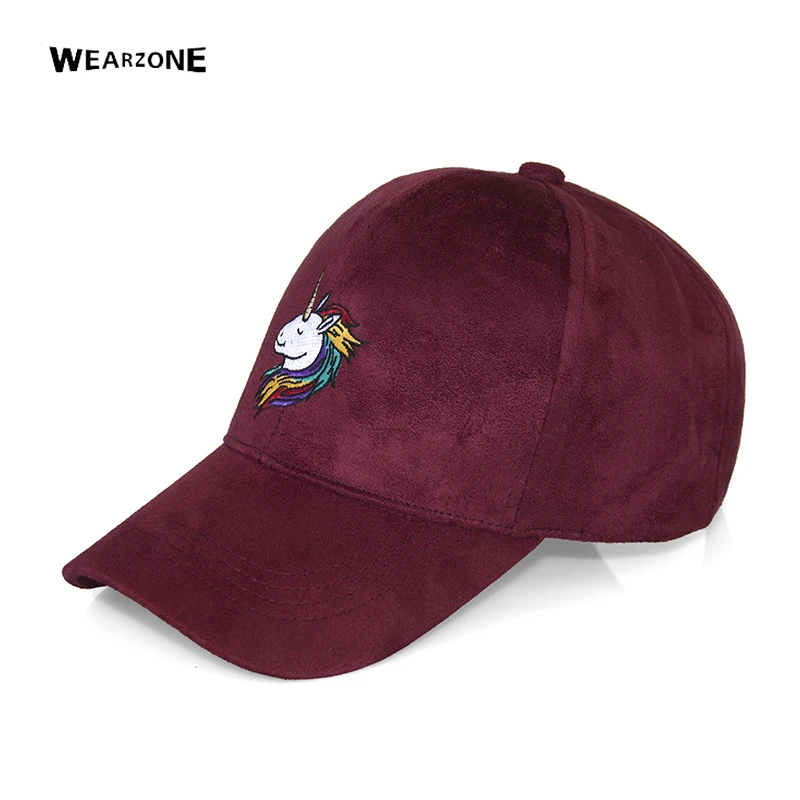 Бейсболка WEARZONE замшевая с вышивкой единорога для мужчин и женщин|bone men|suede baseball