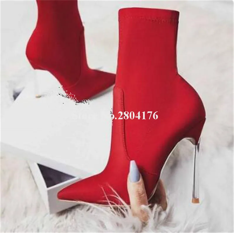 as picture Фирменный дизайн; Для женщин модные острый носок из замши и кожи на каблуке-шпильке тонкий каблук полусапожки Красный Желтый Розовый Высокий каблук Ботильоны - Цвет: as picture