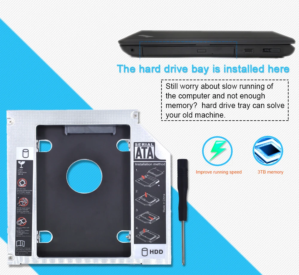 TISHRIC 10 шт. Лидер продаж Алюминий 2nd HDD Caddy 12,7 мм IDE/SATA для 2,5 ''чехол для SSD, HDD корпус для ноутбука ODD DVD проигрыватель компакт-дисков Встроенная память Optibay