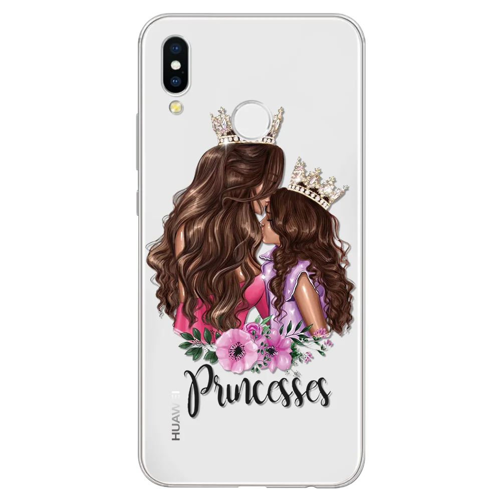 Black Brown Hair Baby Mom Girl Case For Huawei P20 P30 Mate 20 30 10 Pro Lite P Smart Plus P10 P9 P8 Lite Case Coque