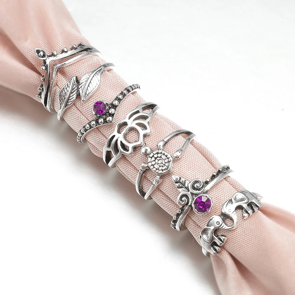 7 шт./компл. Богемия фиолетовый под старину лотоса черепаха слон листьев Корона