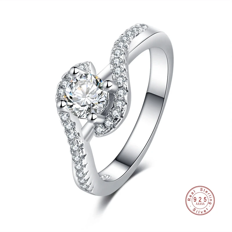 

Fashion Original Silver Color Rings for Women Elegant Dazzling Round Rings 1 Carat Zircon Bijoux Jewelry Gifts