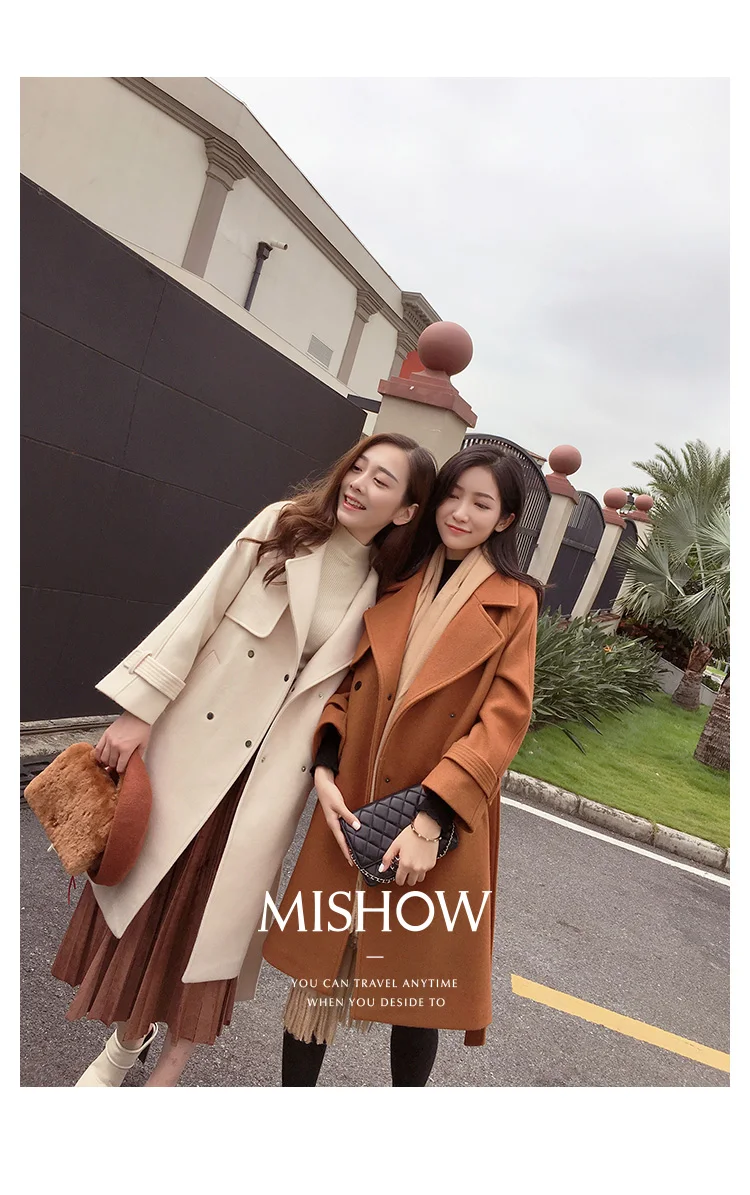 MISHOW осенне-зимнее шерстяное пальто женское средней длины Новое двубортное прямое шерстяное пальто MX17D9636