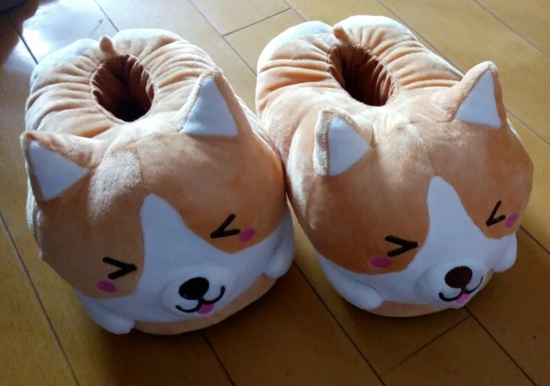 Corgi/хлопковая обувь с собачкой Зимние теплые домашние тапочки для пар