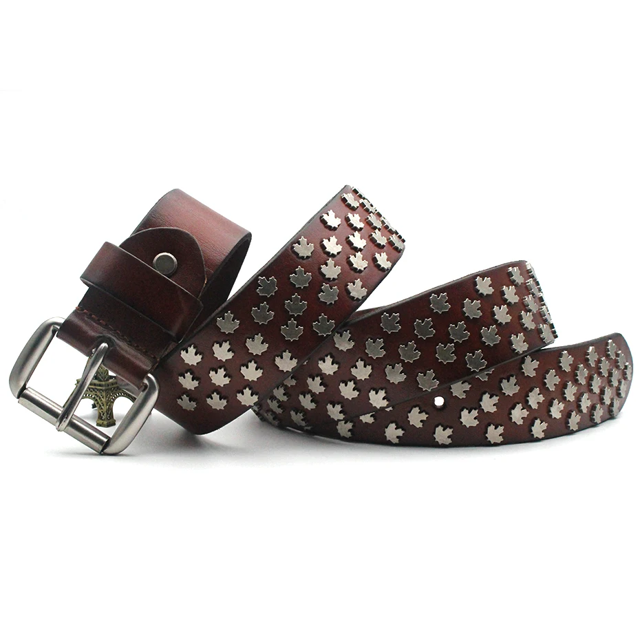 red brown ZAYG модные дизайнерские женские/мужские пояса цветок лист металла шипованных контактный застежка/harajuku/Высокое качество женские ремни роскошные мужская bel - Цвет: red brown