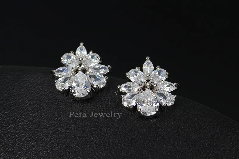 Pera хит продаж большой цветок кубический цирконий камень проложить серебряный