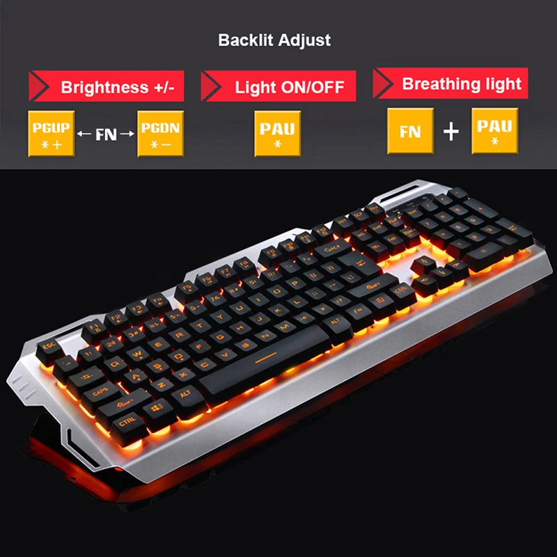 705 Проводная желтая LED подсветка эргономичная Usb игровая клавиатура металл + 2400