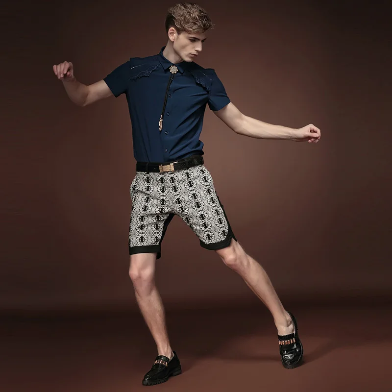 Шорты мужские с принтом повседневные разрезом черные лето 2015 | Мужская одежда