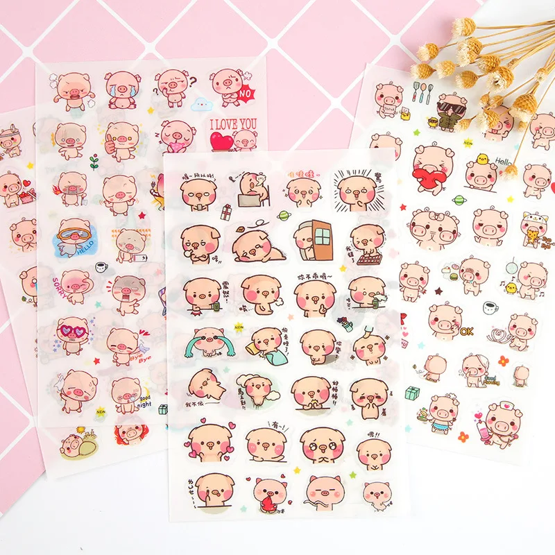 6 шт./компл. Kawaii мультфильм милый маленький розовый поросенок наклейки для детей