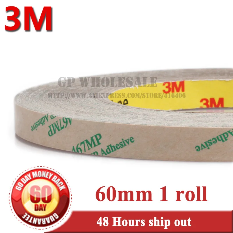 

( 0.06mm Thickness) 6cm, 60mm*55 meters Ultra Thin 3M 467MP 200MP Double Sided Tape Sticky for Foam Gasket Rubber Metal Plastic