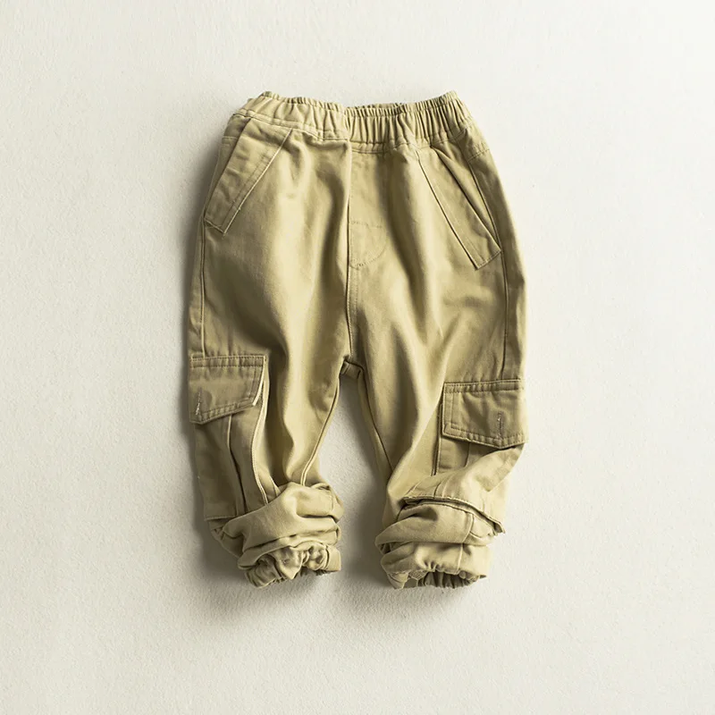 Весенние штаны для мальчиков хлопковые брюки карго маленьких Детские однотонные