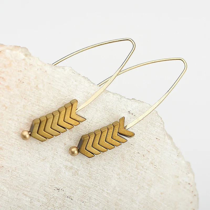 Women 8 Colors Arrow Natural Stone Drop Earrings Vintage Zinc Alloy Gold Hook Fashion Dangle Jewelry | Украшения и аксессуары