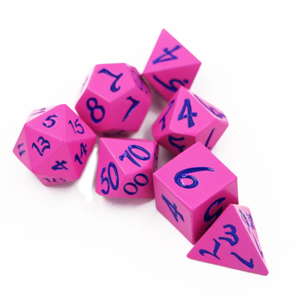 

New 7pcs/sets Creative RPG Dice D&D Metal Dice Electrophoresis Rose Red Blue Digital DND Game Dice Set Polyhedral dice