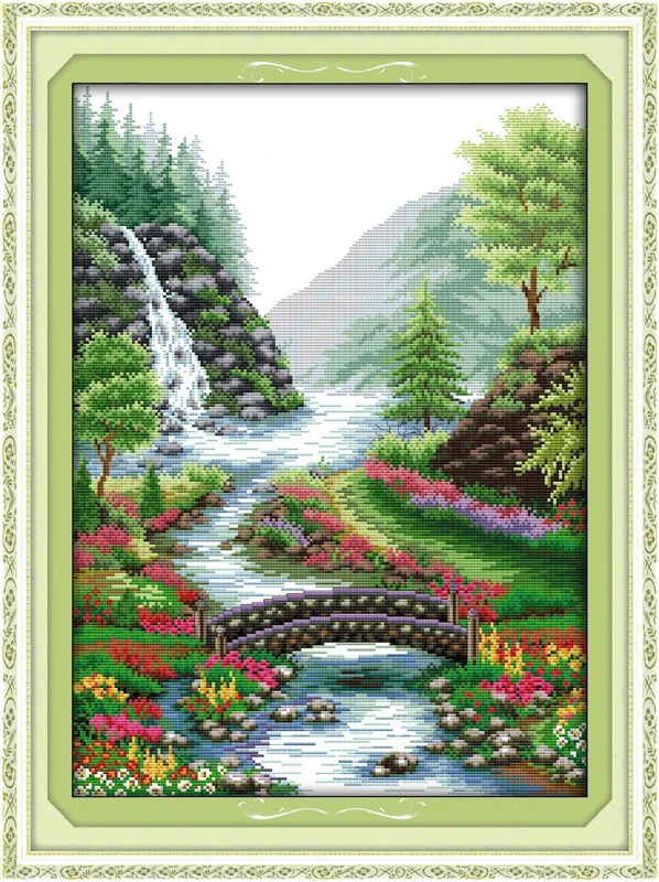 

Bridge River cross stitch kit 14ct 11ct count printed canvas stitching embroidery DIY handmade needlework