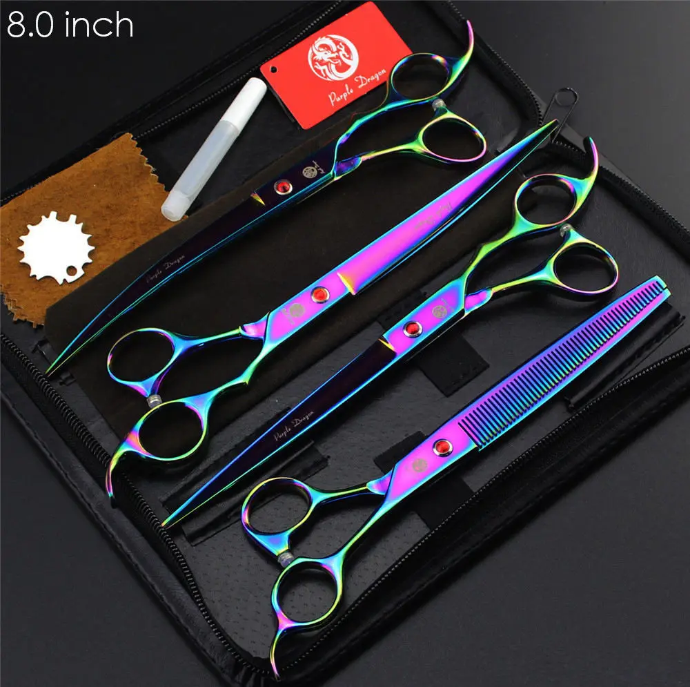 8 inch Rainbow 4 шт./компл. профессиональный набор ножниц для груминга домашних животных 7 дюймов 8 дюймов прямые человеческие волосы+ изогнутые+ филировочные ножницы острый край ножницы для стрижки волос - Цвет: 8 inch Rainbow