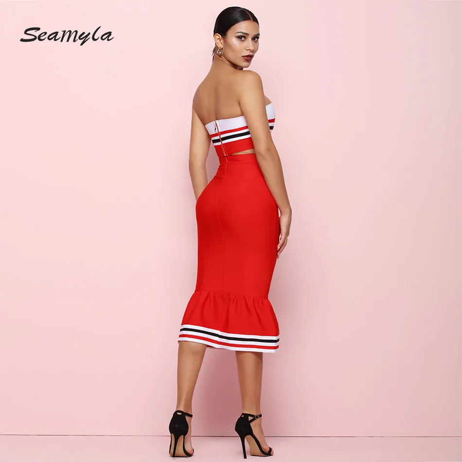 Seamyla новые модные красные комплекты из двух предметов Для женщин Sexy бретелек Bodcyon