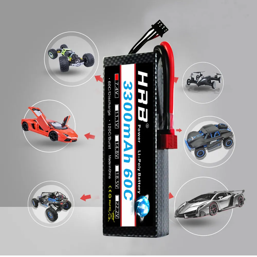 Жесткий чехол HRB RC Lipo Battery 2 S 3S 4S 3300 мАч 60C Burst 12C lipo Deans T для Traxxas 1/10 1/12 Scx10 trucks Cars