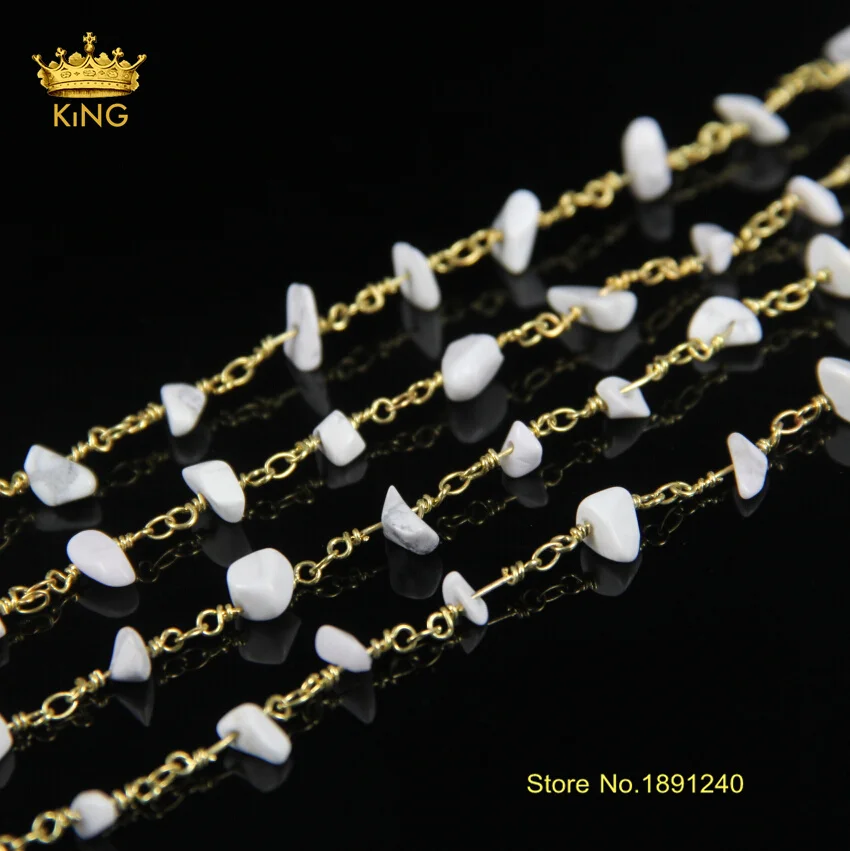 

Wholesale Silver Plated Wire Wrapped Tur quoise Nugget Chips Stone Beads Link Rosary Chains DIY Necklace Jewelry JD075