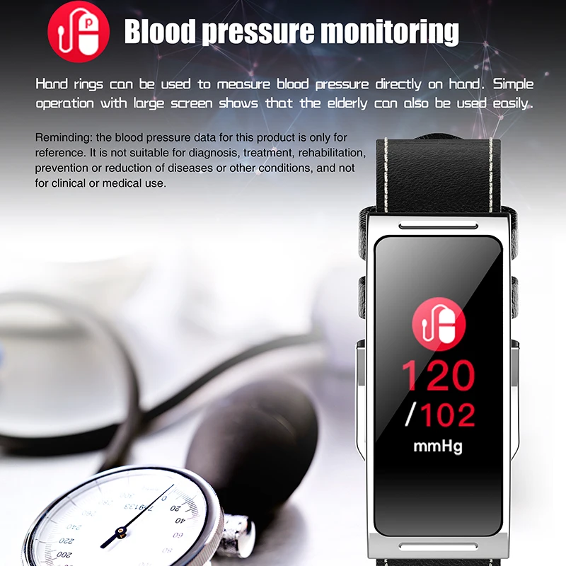 IP68 Waterproof smart Wristband bluetooth blood pressure Monitor Smart Bracelet Fitness Tracker Leather color screen Band | Электроника