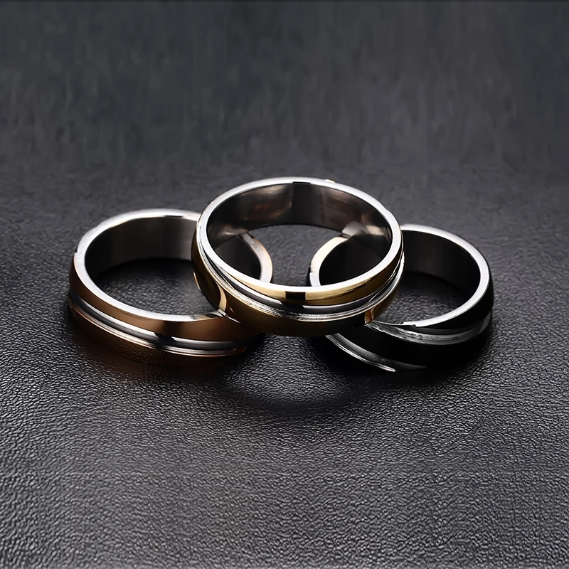 Simple Wedding Ring for Women Men Black Rose Gold Color Stainless Steel Personality Jewelry Gift | Украшения и аксессуары