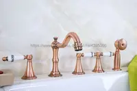 Bathtub Faucet Widespread Tub Sink Mixer Taps Red Copper Brass Bathroom Bath Shower Faucet with Handshower Btf213