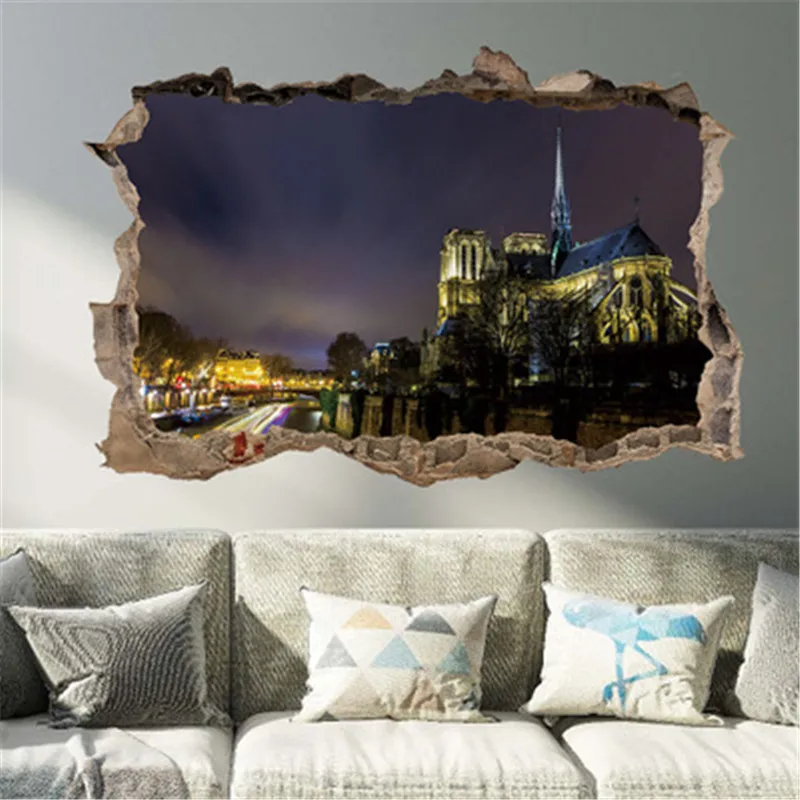 Франция Париж Нотр Дам стикер на стену домашний декор гостиная спальня 3D ночной