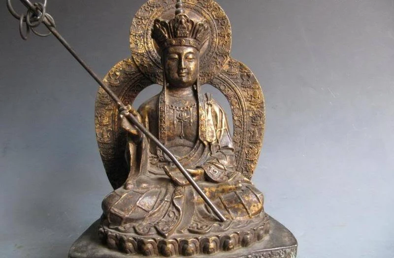 11 ДЮЙМОВ Тибет Буддизм Старый Бронзовый Резные Дзидзо Король Ди Цзан Статуя