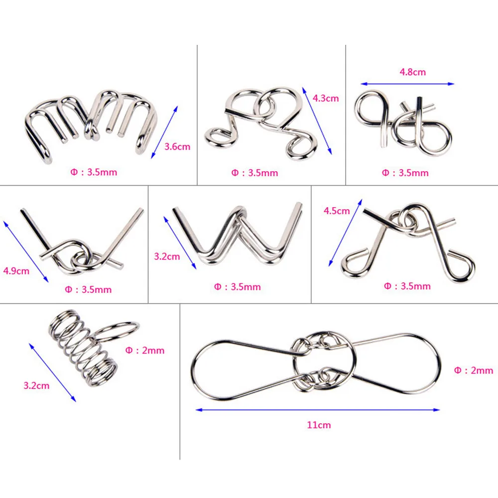 8 шт./лот различные узоры 3D блокировка металлическая головоломка IQ Wire игра для