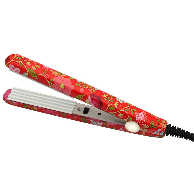 flower red curly WENYI, миниатюрные вьющиеся волосы, керамическая плойка, гофрированный утюжок для волос, стильные инструменты, объемные щипцы для завивки волос с EU Plu - Цвет: flower red curly