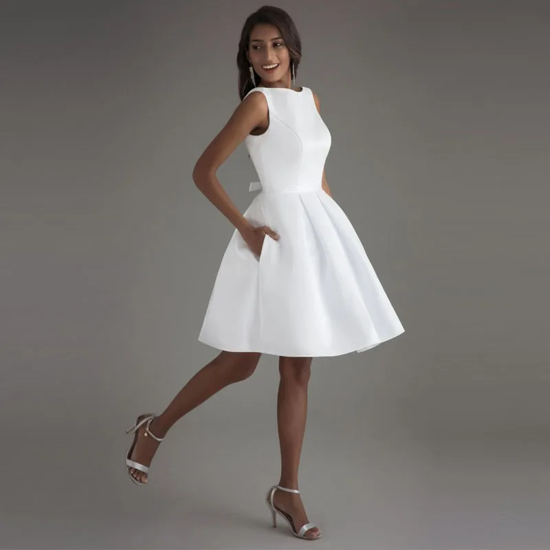 Недорогие Короткие свадебные платья с открытой спиной Robe De Mariage, простое сатиновое свадебное платье с открытой спиной, элегантное женское свадебное платье