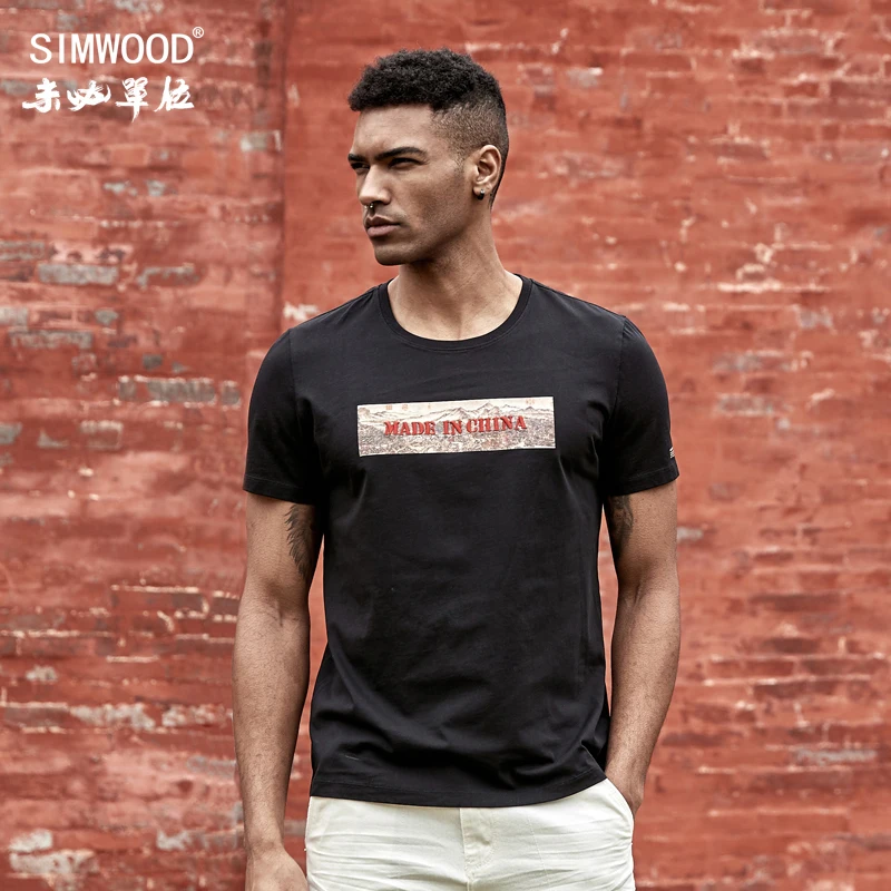 SIMWOOD 2020 летняя футболка в китайском стиле мужская приталенная с вышитыми