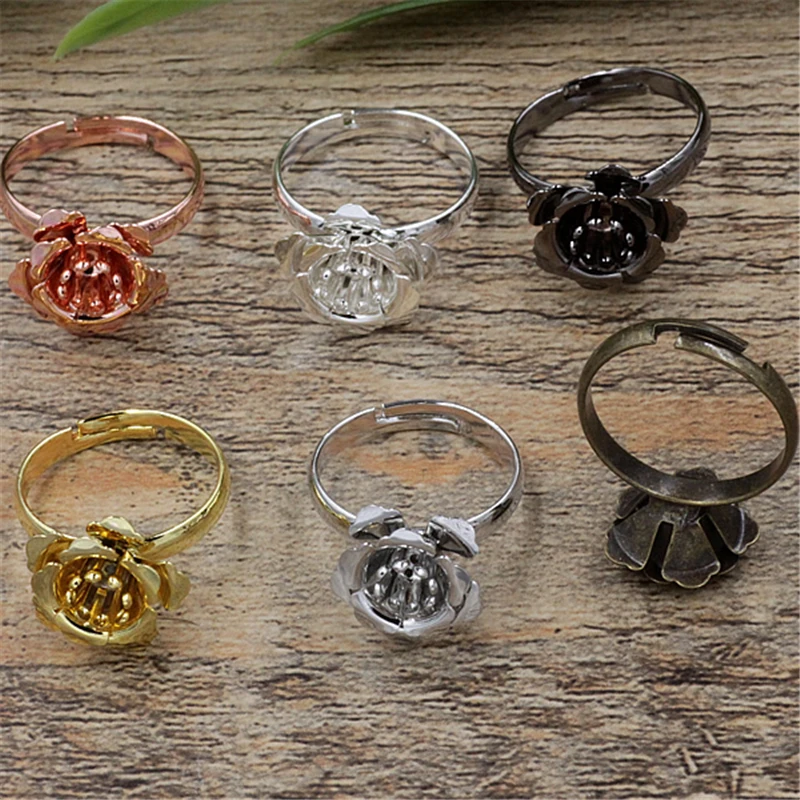 

BoYuTe 20Pcs 6 Colors 18*6MM Flower Ring Base Setting Adjustable Vintage Jewelry Findings