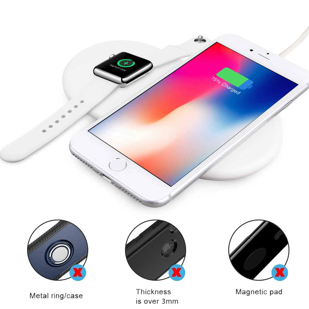 Беспроводное зарядное устройство Ascromy QI 7 5 вт для iWatch Apple Watch 4 3 2 iPhone XS Max XR X 8 Plus Samsung