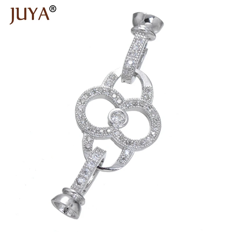 

Diy Jewelry Findings Fashion Copper Zircon Rhinestone Flower Clasps For Pearls Necklaces Bracelets End Beads Caps Connectors