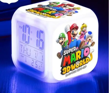 Светодиодный Будильник, 7 цветов, супер часы Mario, сменные цифровые часы, мигающие электронные настольные часы, reloj despertador, подарок на Рождество