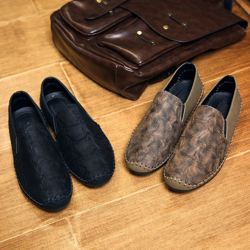 2019 New Men Lazy Leather Single Shoes Male Spring Black Peas Trend Breathable Driving Casual | Обувь