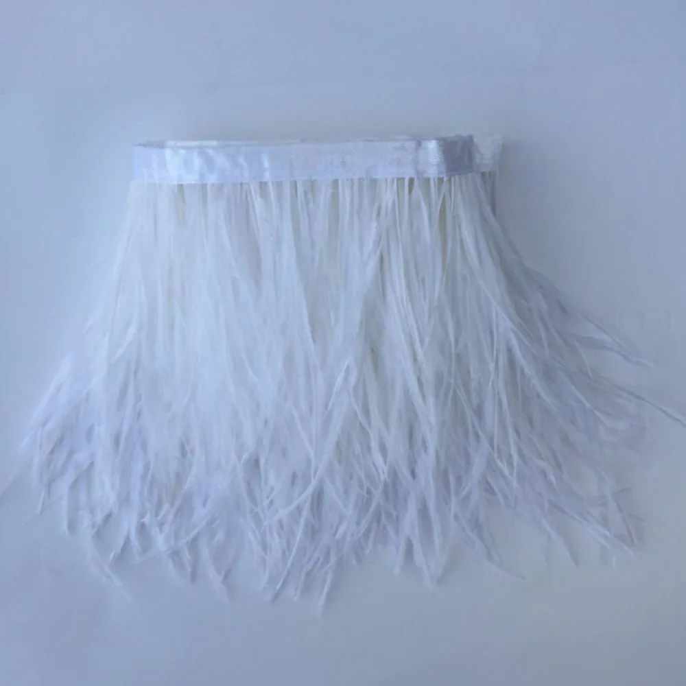 

Free shipping Factory cheap sales 10meters snow White Feather Strip Ostrich Feather Trimming with Satin Ribbon Tapes 13-20cm